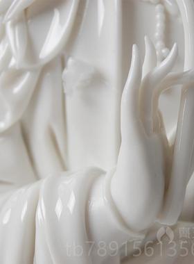 高档玉瓷观音菩萨佛像戴供奉家用玉白南堂海摆陶件