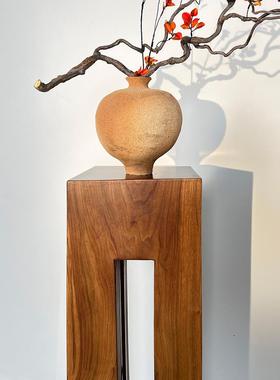 实木方墩子艺术茶几摆件民宿原木方柱子侘寂风花瓶底座复古木桩