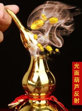 精选铜葫芦摆件纯铜五帝钱大小号开口葫芦空心挂件家居客厅装饰品