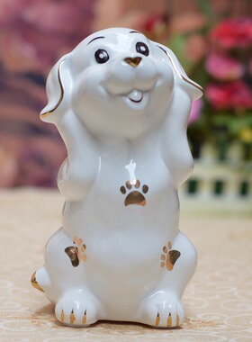 陶瓷生肖旺财狗摆件工艺品风水摆设可爱小狗礼品创意家居饰品客厅