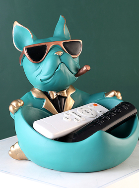 创意斗牛犬进门口放钥匙的摆件玄关摆设品品遥控器收纳盒乔迁礼物