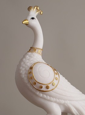 轻奢孔雀装饰摆件客厅桌面电视柜玄关装饰品新中式复合砂岩工艺品