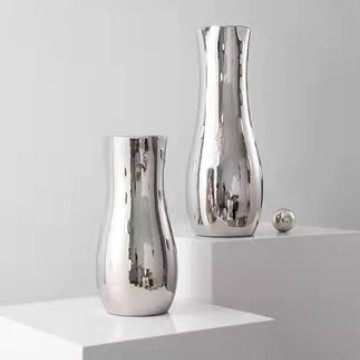 电镀银色陶瓷花瓶现代极简轻奢桌面插花干花器样板房鞋柜轻奢摆件,淘宝优惠券,粉丝福利购,淘宝优惠卷