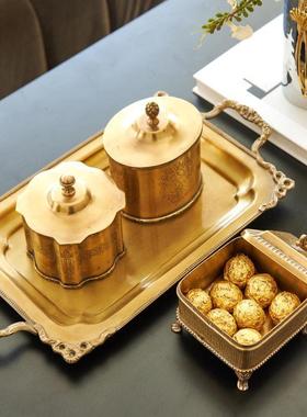 进口黄铜覆古雕花镂空托 托盘摆件样板间双耳欧式花盆收纳桶冰桶