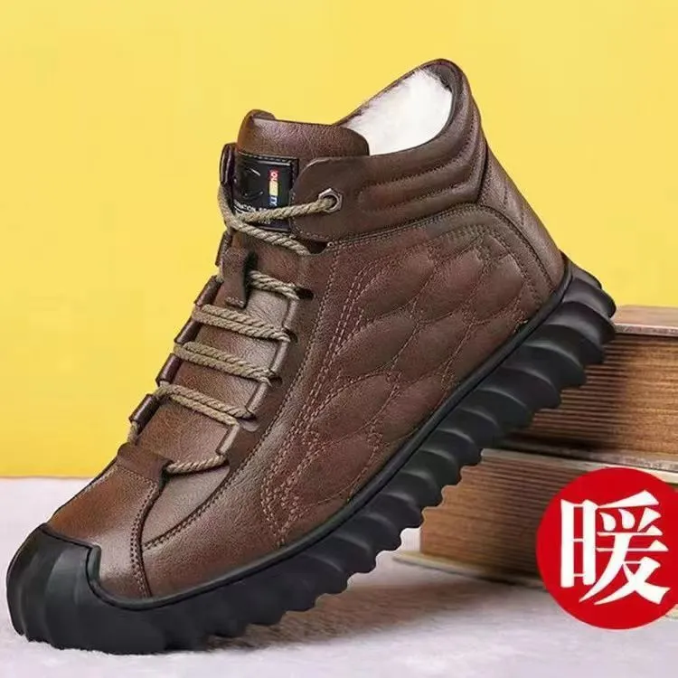 加绒休闲皮面鞋2025冬季户外登山雪地靴爸爸鞋子保暖男士棉鞋,淘宝优惠券,粉丝福利购,淘宝优惠卷