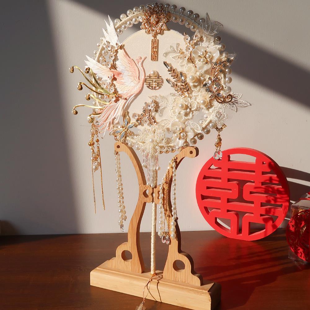 团扇结婚新娘秀禾中式接亲成品送闺蜜粉色别致手工diy材料包喜扇 - 图2