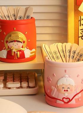 国潮妈祖摇签罐摆件福气小神仙笔筒办公桌面工位玄学求签装饰礼物