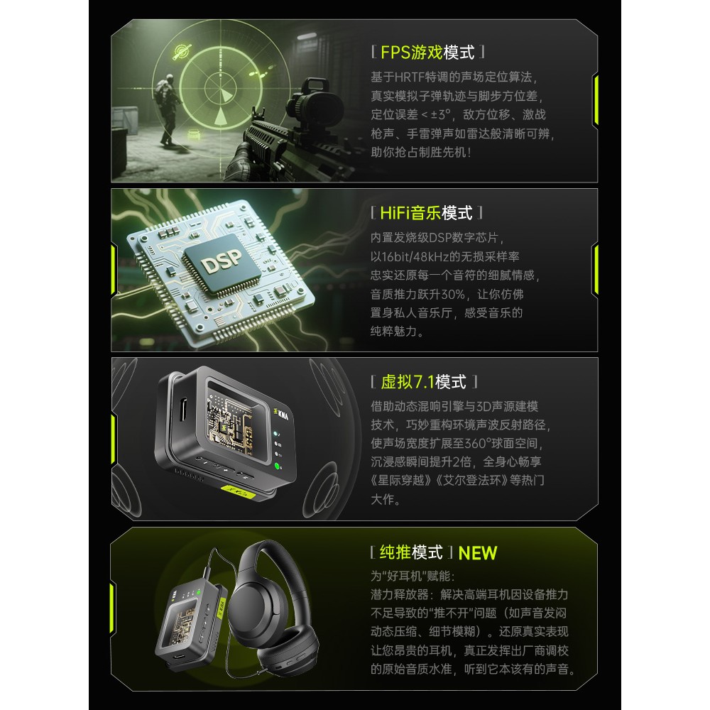 KNA sound card light realm e-sports game headset external sound card virtual 7.1 computer FPS professional delta