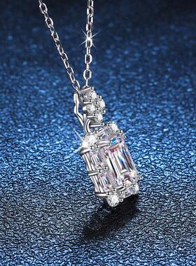 s925银项链1克拉莫桑石方糖吊坠 祖母绿切割雷迪恩切割莫桑石项链