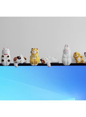 显示器坐着小摆件老虎猫兔子动物日式ins创意可爱汽车载办公桌面