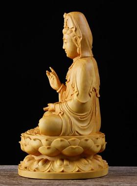 黄杨木木雕观音佛像家用供奉实木雕刻坐莲神像观世音菩萨汽车摆件