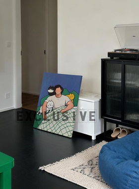 撸猫人的日常奶油风肌肉男装饰画趣味布置公寓挂画壮汉卧室挂画