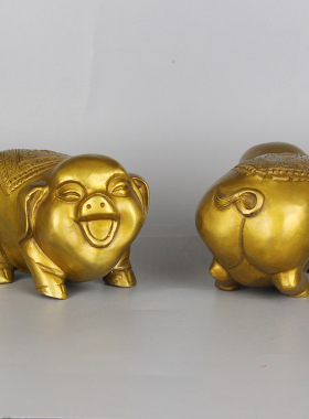 纯铜猪摆件金猪纳福猪十s二生肖猪可爱金钱猪聚宝盆猪家居酒柜装