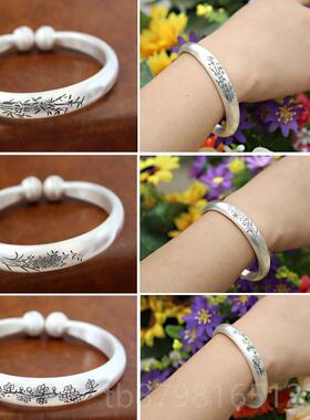 高档999银纯手镯女开口贵妃蒜头手法工饰品妈子妈款实心足银镯古