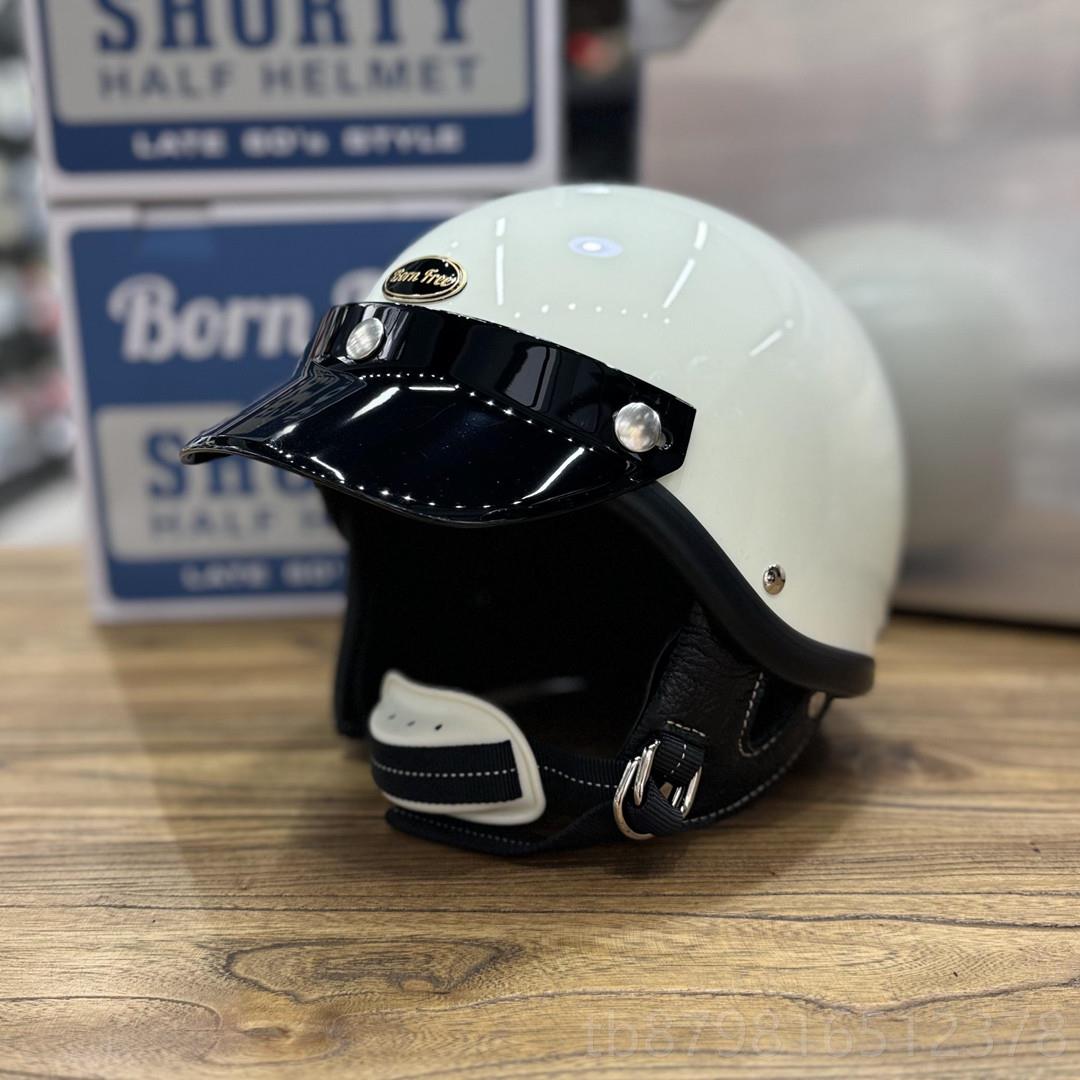 高档bornfree式日复古小盔体6季0哈雷机车头盔男夏女款Shorty半盔 - 图2