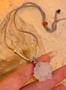 莲花树脂吊坠编绳项链女