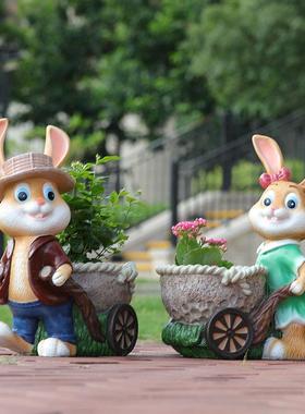户外卡通小兔子动物花缸雕塑幼儿园花盆别墅庭院花园阳台装饰摆件