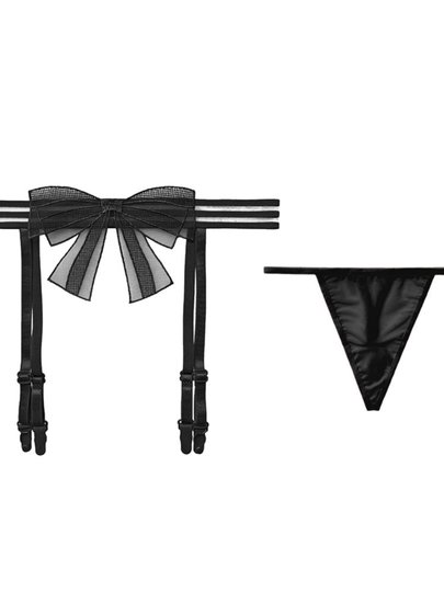 Bow-knot women's underwear, sexy transparent sentimental garter stockings, lace stockings, pure desire, ultra-thin black stockings, pure desire style