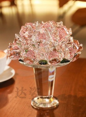 水晶玻璃工艺品手捧玫瑰花摆件少女心桌面装饰品玄关卧室家居礼品