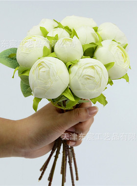 10头玫瑰茶苞手扎花家居软装卧室客厅摆件装饰婚庆新娘手捧花轻奢