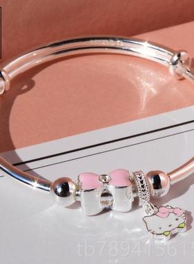 高档手儿童银银镯纯银999小孩镯子学生银手镯手环足女童镯子生日