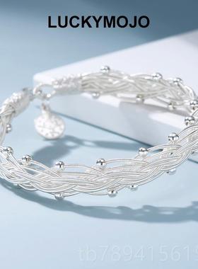 高档土耳编其手工织银手镯女纯轻奢小众银精致闺蜜手链礼生日物送