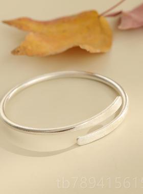 高档惜物清开《放空》手工纯银手镯口990纯银小新简女约实心足银