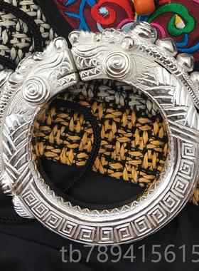 高档古手9镯风女纯银中国风99银纯手镯中年妈妈活口时尚个性潮龙