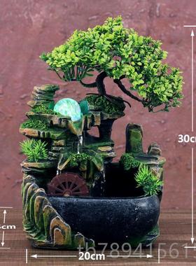 高档创意品礼小假流水桌公面摆件装饰加湿器办室工山艺品