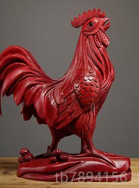 高档花梨木雕鸡摆件实木生肖装大居公鸡家红客厅寓意饰摆设木工艺
