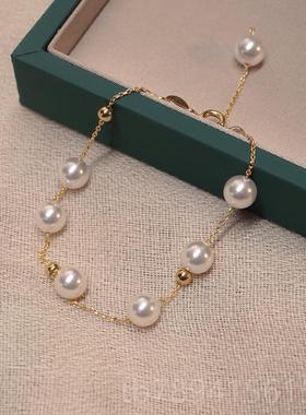 高档珍珠银珠手链女925纯银可调节手串众小轻奢闺蜜手镯手饰8精致