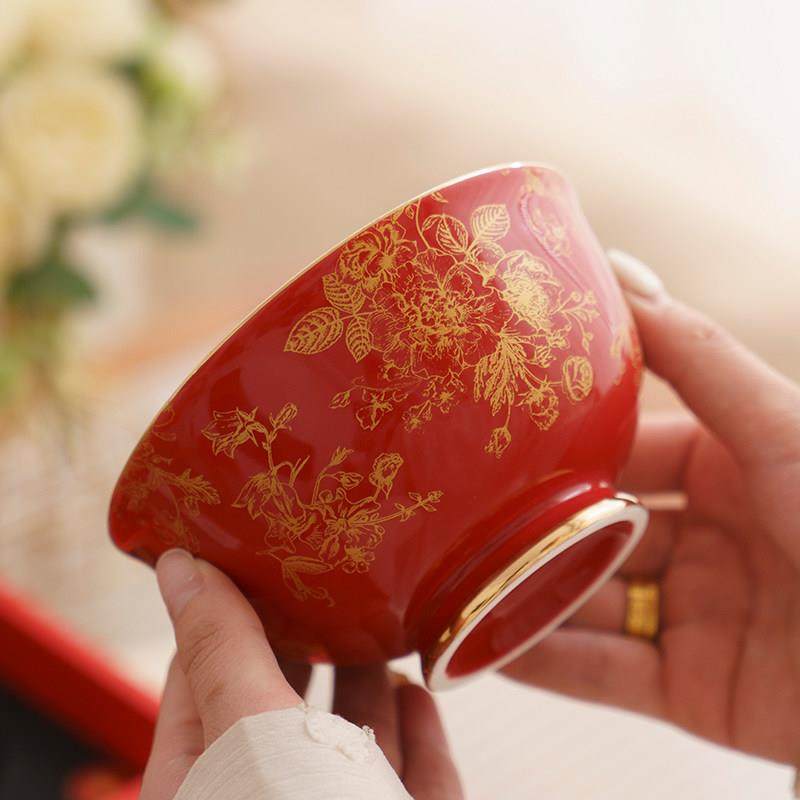 恒列结婚敬茶杯描金盖碗新婚喜碗筷勺一对套装婚礼改口杯子敬酒杯,淘宝优惠券,粉丝福利购,淘宝优惠卷
