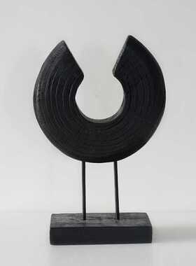 香樟木艺术摆件黑色简约实木泡桐摆饰样板间餐厅客厅玄关摆件装饰