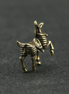 迷你纯铜战马小摆件实心黄铜马手把件复古铜雕茶宠马到成功工艺品
