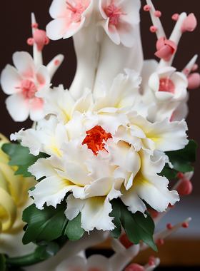 东方泥土 中式陶瓷花摆件 客厅玄关手工装饰品乔迁礼品/四季争艳