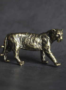 纯黄铜家居小摆件中式古典铜器老虎办公室书桌摆件古铜茶宠实心