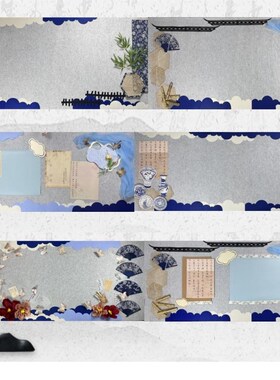 新中式蓝色系环创小学幼儿园文化墙中国风古风系列套餐装饰布置