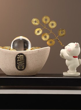 招财猫摆件石来运转进门玄关客厅电视柜前台装饰乔迁之喜入宅礼物