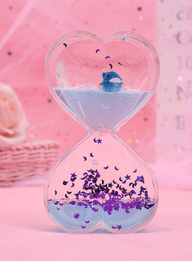 可爱桃心爱心亮片海洋动物漂浮滴油漏亚克力沙漏送同学毕业礼品