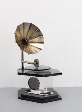 新中式复古留声机样板房售楼部卧室客厅电视柜桌面玄关饰品摆件