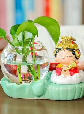 小神仙水养绿萝水培装饰家居办公室桌面工位花瓶客厅插花清新摆件