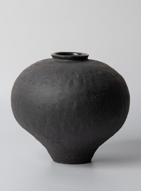 新中式侘寂风创意手工黑色陶瓷罐花瓶花器摆件中古风民宿酒店饰品