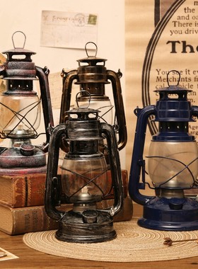 老式复古煤油灯摆件家居玄关马灯手提户外应急露营灯婚礼装饰道具