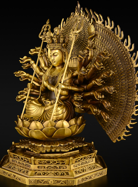 望美铜千手观音佛像摆件纯铜千眼观世音菩萨供奉家用铜像大号