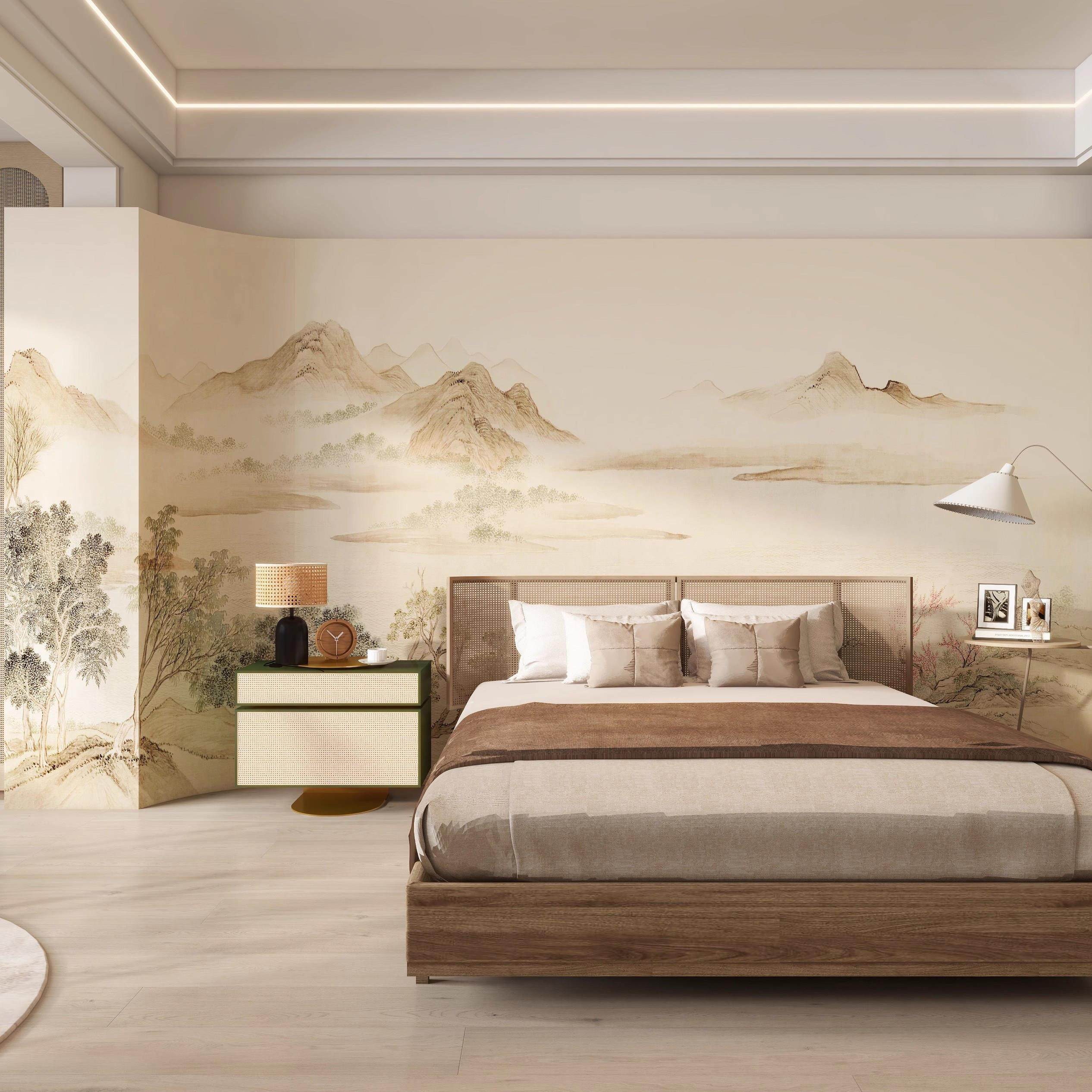 宋式美学山水墨画卧室客厅电视背景墙壁纸壁布工装民宿定制墙布,淘宝优惠券,粉丝福利购,淘宝优惠卷