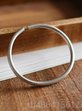 正品999足银纯手工开口实心复古文艺圆手镯刻字定制