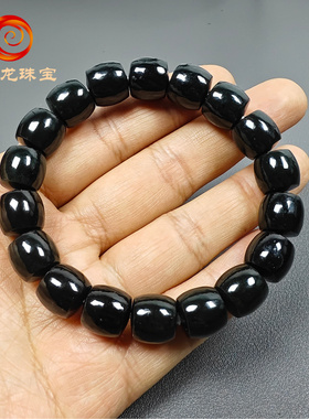 天然新疆和田玉黑羊脂玉老珠手串
