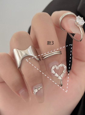 欧美跨境新款镶锆石指甲盖戒指女ins个性气质穿戴可拆卸美甲指环
