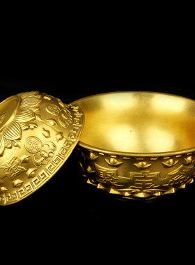 铜实心聚宝盆摆件铜一碗金聚宝盆摆件工艺礼品