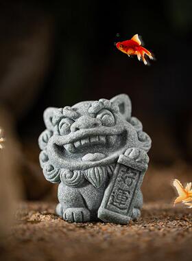 国潮可爱小狮子好运福袋茶宠茶玩摆件创意招财石狮子鱼缸造景装饰